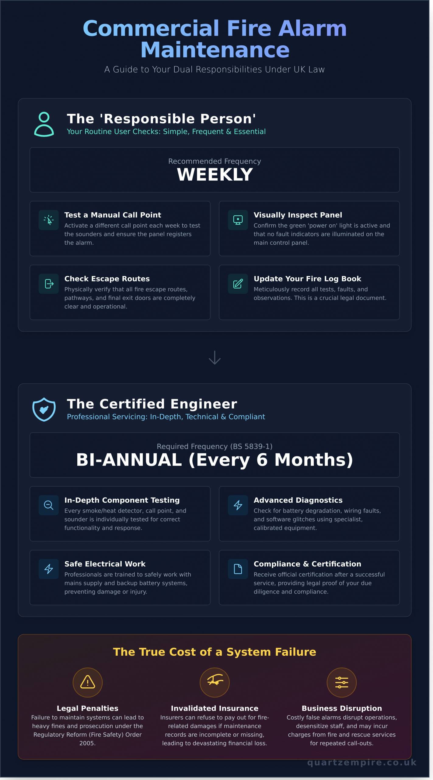 Commercial Fire Alarm Maintenance: A Complete UK Guide - Infographic
