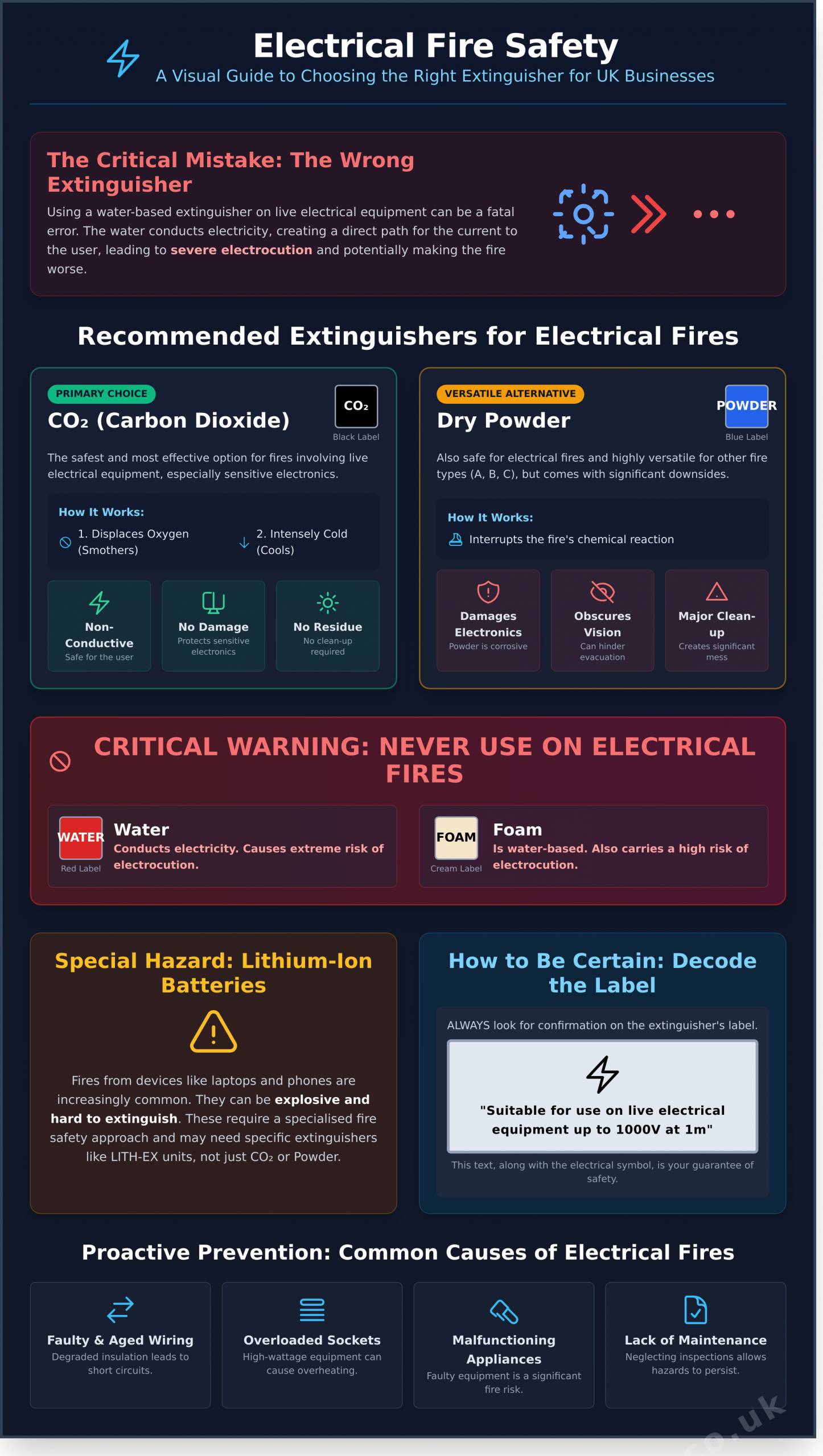 The Best Fire Extinguisher for Electrical Fires: A UK Business Guide - Infographic