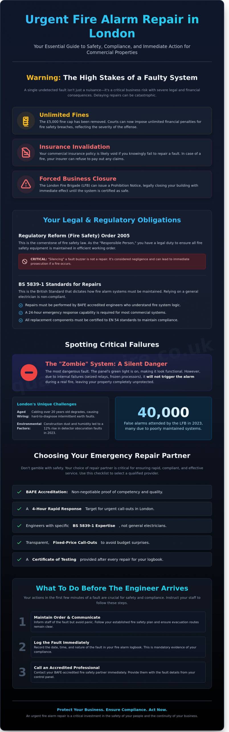 Urgent Fire Alarm Repair London: A Commercial Guide to Emergency Servicing - Infographic
