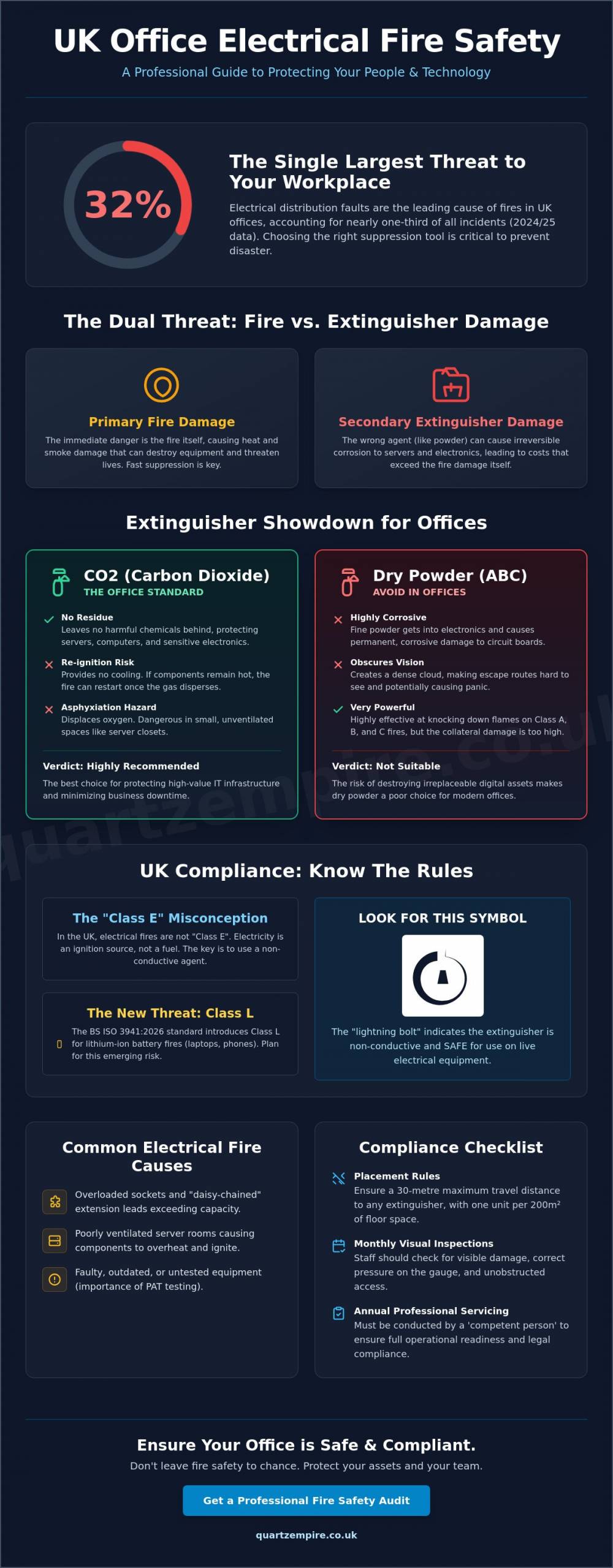 Fire Extinguisher for Electrical Fire in Office: The Complete UK Guide 2026 - Infographic