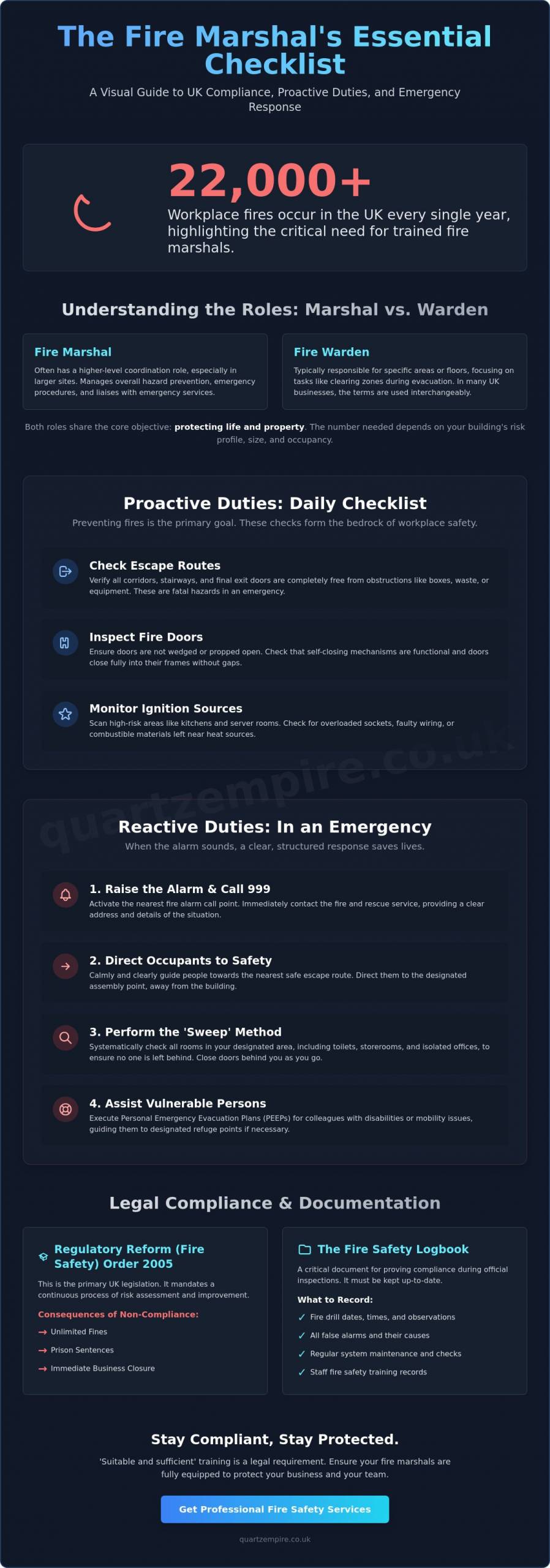 Fire Marshal Responsibilities Checklist UK: The Complete 2026 Guide - Infographic