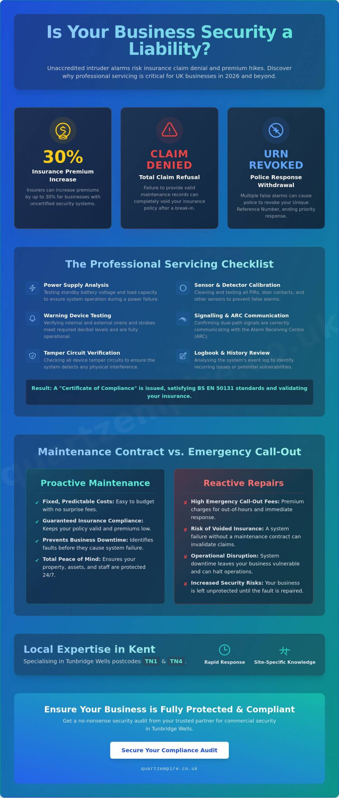 Professional Business Intruder Alarm Servicing in Tunbridge Wells - Infographic